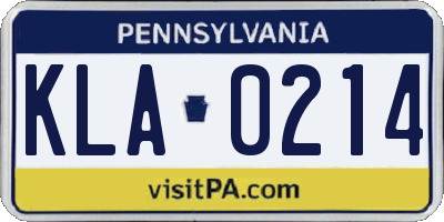 PA license plate KLA0214