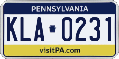 PA license plate KLA0231