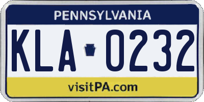 PA license plate KLA0232