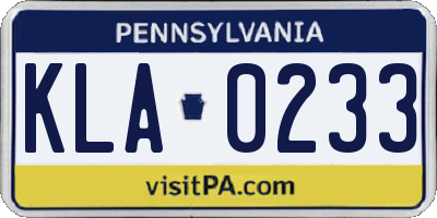 PA license plate KLA0233