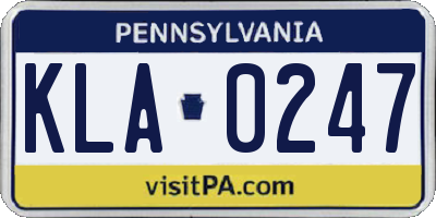 PA license plate KLA0247