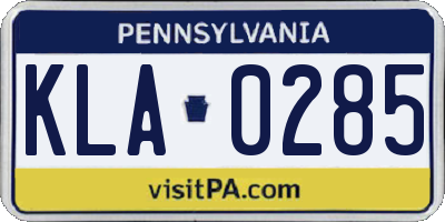 PA license plate KLA0285