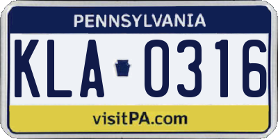 PA license plate KLA0316