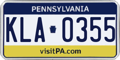 PA license plate KLA0355