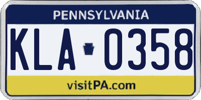 PA license plate KLA0358