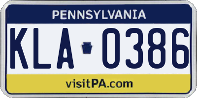 PA license plate KLA0386