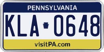 PA license plate KLA0648
