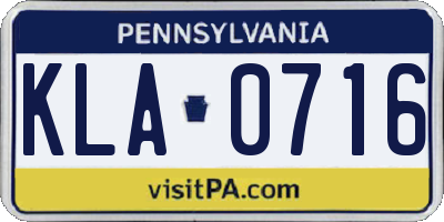 PA license plate KLA0716