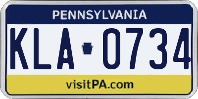 PA license plate KLA0734