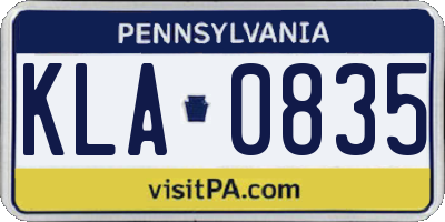 PA license plate KLA0835