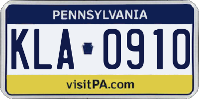 PA license plate KLA0910