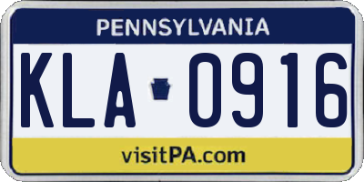 PA license plate KLA0916