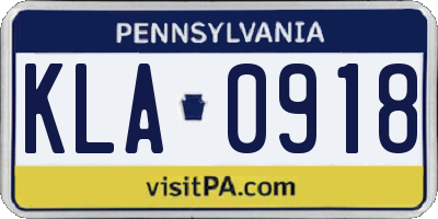 PA license plate KLA0918
