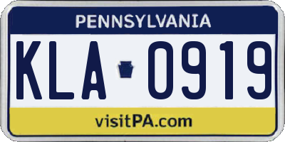 PA license plate KLA0919
