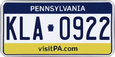 PA license plate KLA0922
