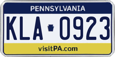 PA license plate KLA0923