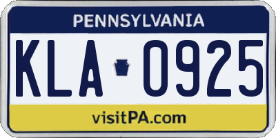 PA license plate KLA0925