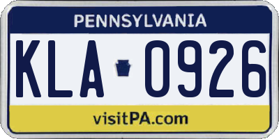 PA license plate KLA0926