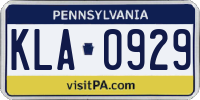 PA license plate KLA0929