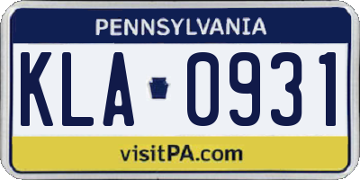 PA license plate KLA0931