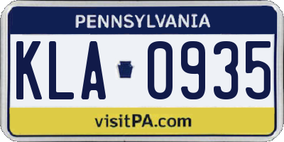 PA license plate KLA0935