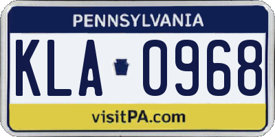PA license plate KLA0968