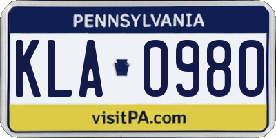 PA license plate KLA0980