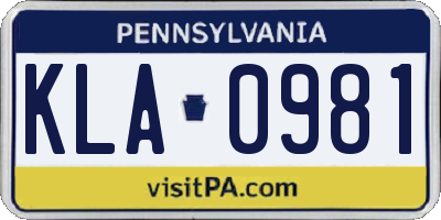 PA license plate KLA0981
