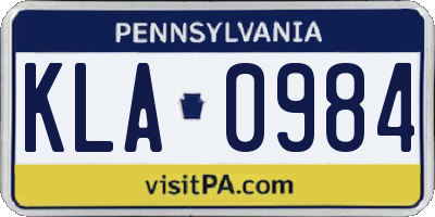 PA license plate KLA0984