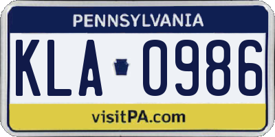 PA license plate KLA0986