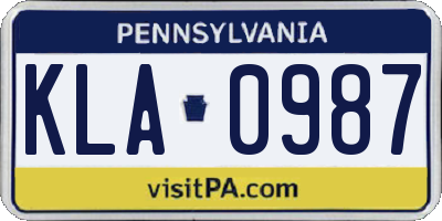 PA license plate KLA0987