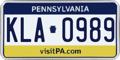 PA license plate KLA0989