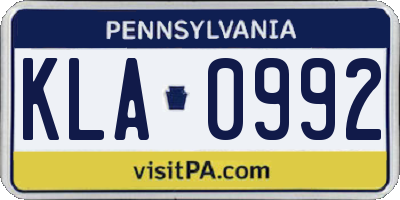 PA license plate KLA0992