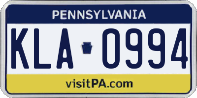 PA license plate KLA0994
