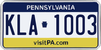 PA license plate KLA1003