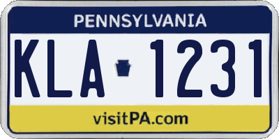 PA license plate KLA1231