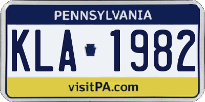 PA license plate KLA1982