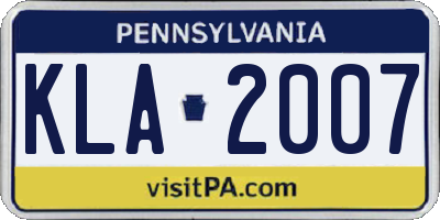 PA license plate KLA2007