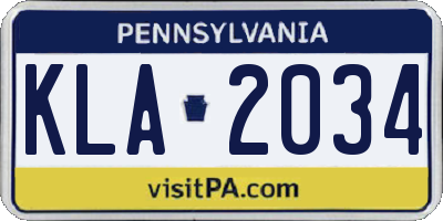 PA license plate KLA2034