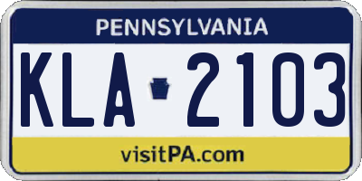 PA license plate KLA2103