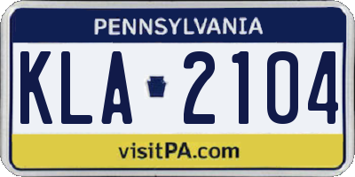 PA license plate KLA2104