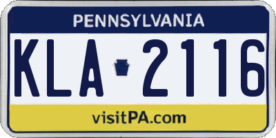 PA license plate KLA2116