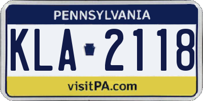 PA license plate KLA2118