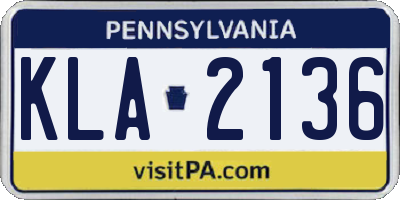 PA license plate KLA2136