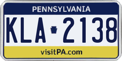 PA license plate KLA2138