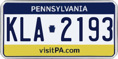 PA license plate KLA2193