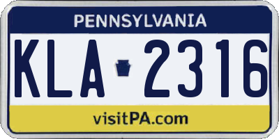 PA license plate KLA2316