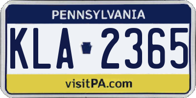 PA license plate KLA2365