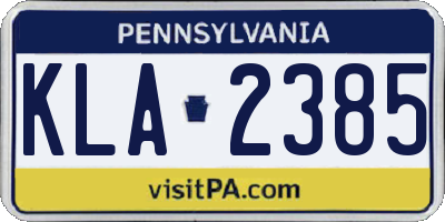 PA license plate KLA2385