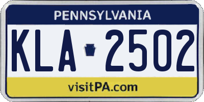 PA license plate KLA2502
